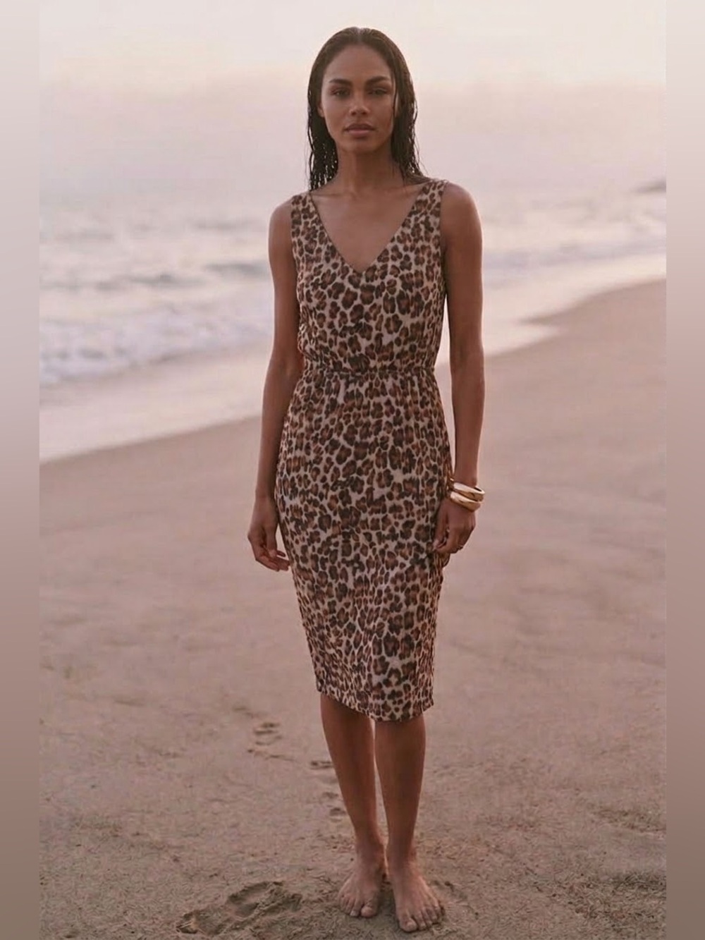 Calypso St Barth 100% Silk Crinkle Leopard Print Bias Slip Midi Dress Y2K Boho S